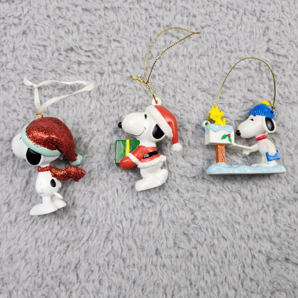 Vintage Peanuts Snoopy Christmas Ornament Set of 3 Woodstock Whitmans Mailbox